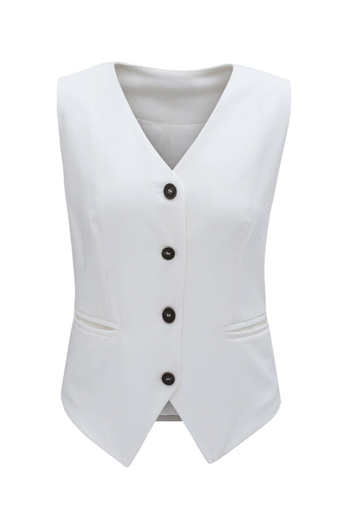 Solid Color Button Up V Neck Suit Vest
